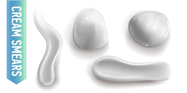 一套现实的化妆膏涂抹。不同身体颜色的护肤品。润肤光滑涂抹分离矢量纹理在白色背景。图片下载