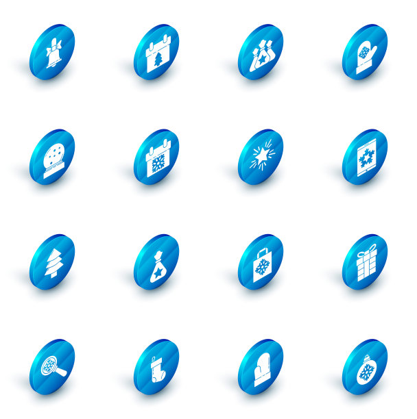 设置日历，圣诞老人包礼物，圣诞手套，雪花球与落下的雪，树，在智能手机和雪花和星星图标。向量图片下载