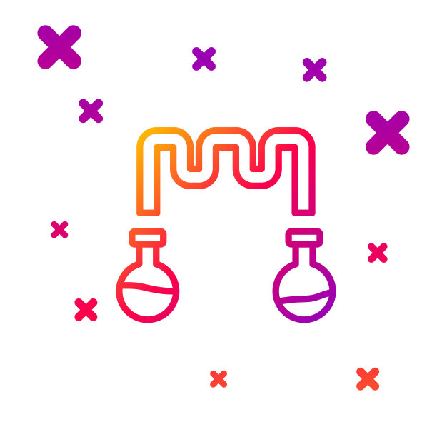 色线试管和烧瓶-化学实验室测试图标隔离在白色背景上。流体传输系统。实验室玻璃器皿。梯度随机动态形状。向量图片下载