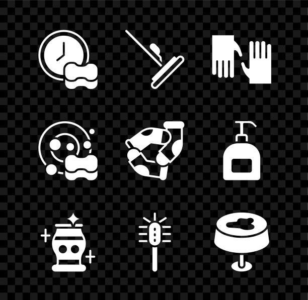 设置洗盘子，拖把，橡胶手套，清洁花瓶，马桶刷，污渍桌布，袜子图标。向量图片下载