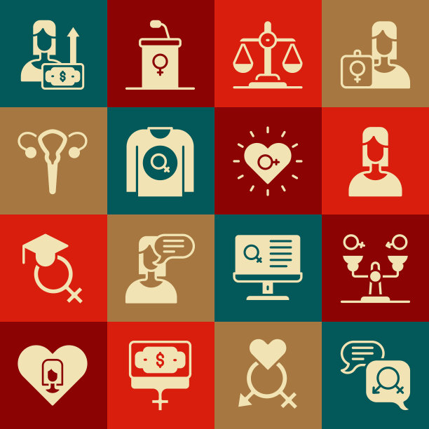 设置性别平等，女性，女权主义衬衫，生殖系统，金钱增长女人和女权主义图标。向量图片下载
