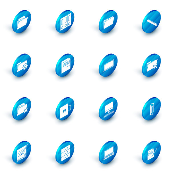 设置办公文件夹与纸张和文件，文件，标尺，文件夹设置齿轮，删除，文件，笔记本电脑图标。向量图片下载