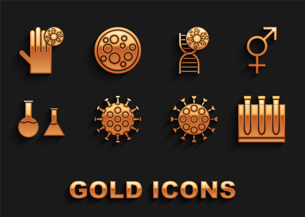 集病毒，性别，血液测试和病毒，试管烧瓶，DNA符号，手和图标。向量图片下载