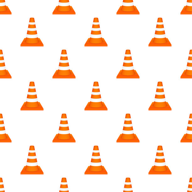 白色条纹图案的橙色公路交通锥。矢量插图。图片下载