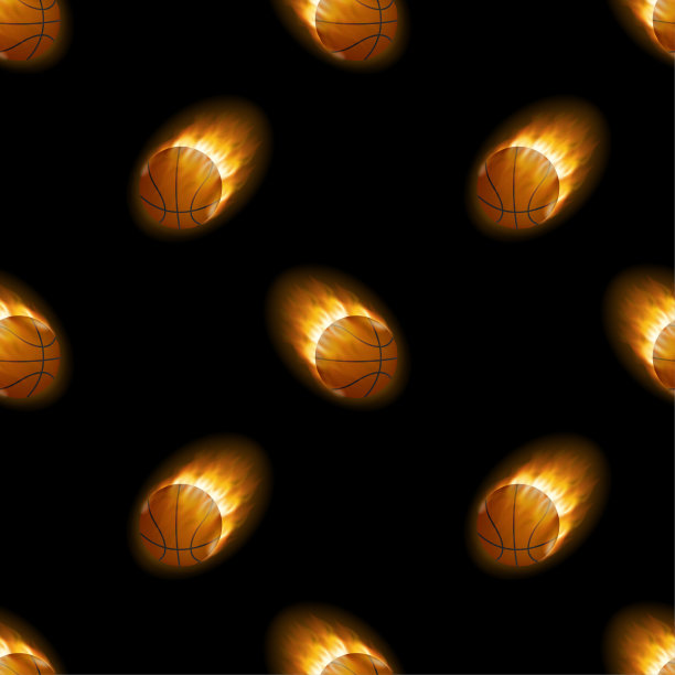 火焰燃烧篮球与背景黑色图案。矢量插图。图片下载
