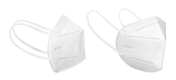 白色背景隔离的KN-95防护医用口罩侧面图图片下载