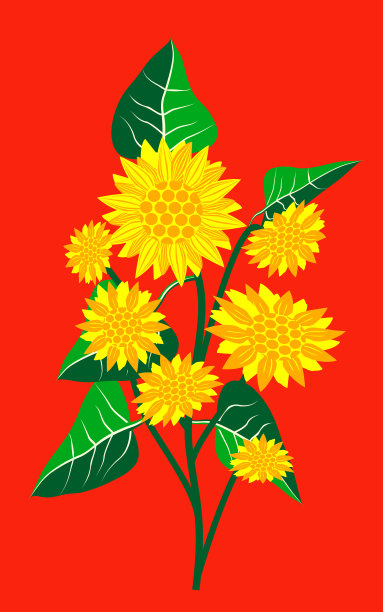 向量向日葵花束与叶子。图片下载