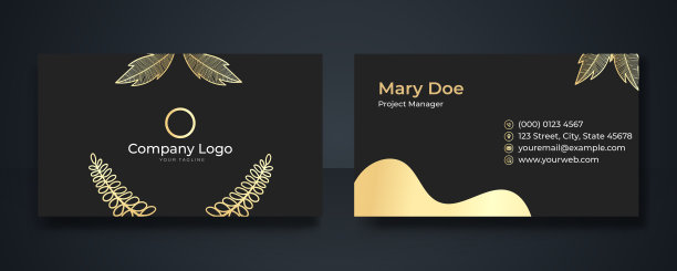 金色和黑色花卉背景的名片模板。时尚的黄金高级豪华名片模板设计图片下载