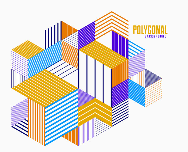 三维立方体和三角形线条条纹抽象矢量背景与复古风格元素隔离，易于使用或编辑。模板海报或横幅，封面或广告。图片下载