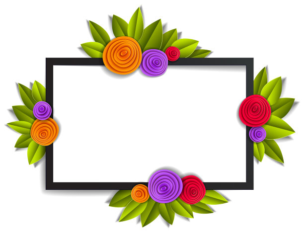 花和叶子美丽的背景或框架与空白复制空间的文本，矢量插图剪纸风格。婚礼请柬或浪漫的贺卡。图片下载