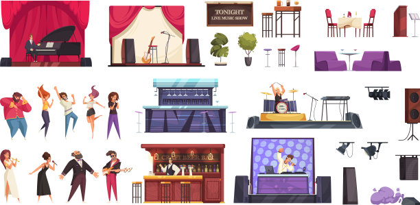 酒吧现场音乐人图标集图片下载