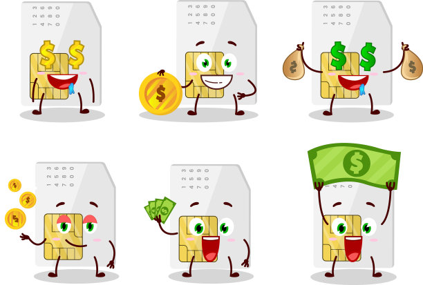 Sim卡卡通人物，带有可爱的表情图片下载