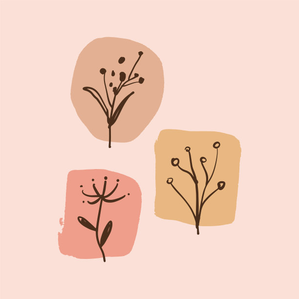 现代抽象植物艺术集暖色造型图片下载