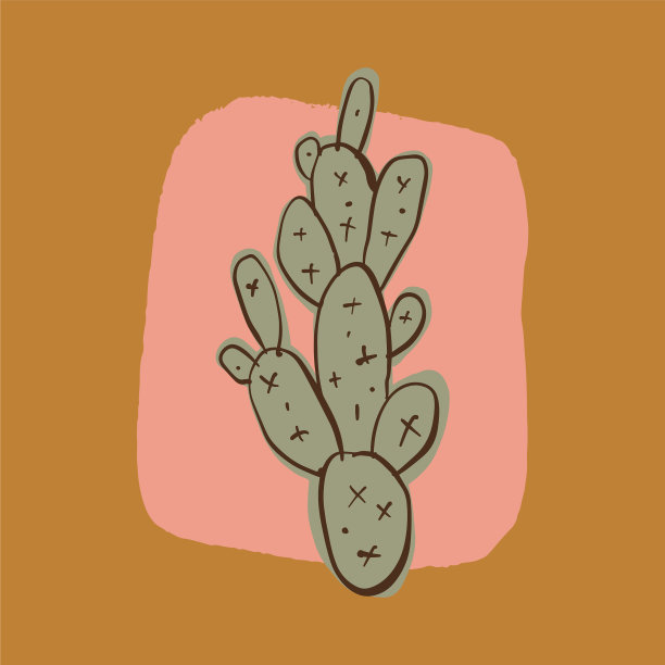 极简主义彩色仙人掌孤立的艺术打印图片下载