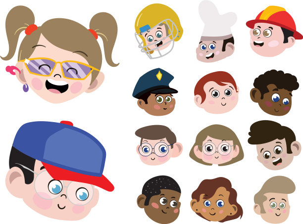 设置可爱可爱的孩子们的脸男孩女孩图片下载