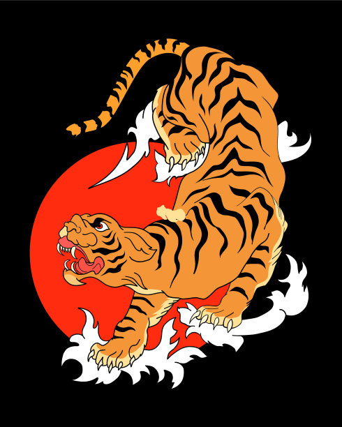 抽象老虎在黑色背景上向下爬图片下载