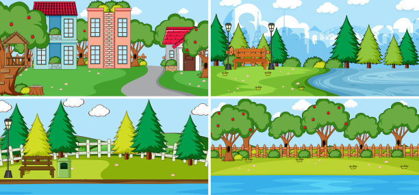 户外场景设置有许多小朋友涂鸦卡通图片下载