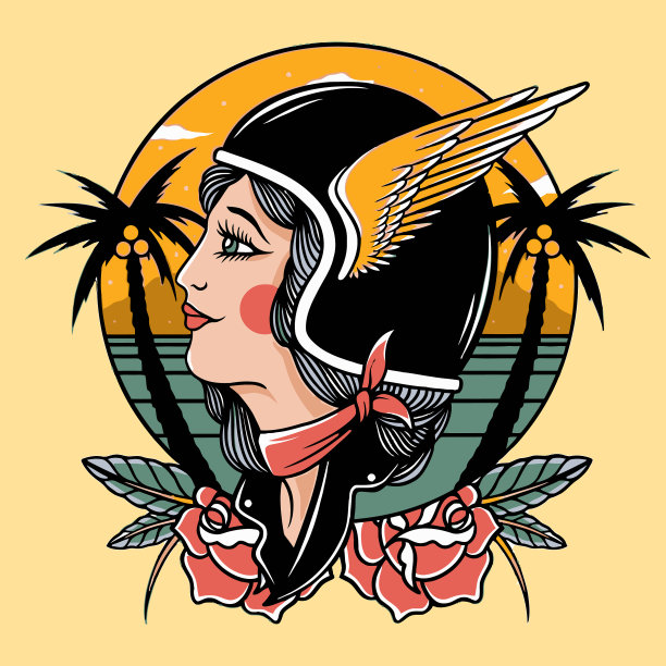 夏日热带妇女头盔和红玫瑰图片下载