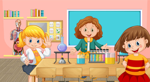 快乐的孩子们在做化学实验图片下载