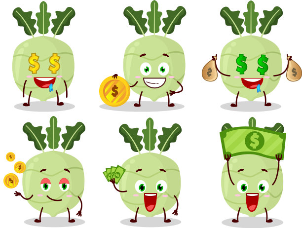 带有可爱表情的大头菜卡通带来钱图片下载
