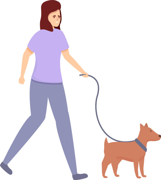家庭主妇遛狗的卡通妈妈图片下载