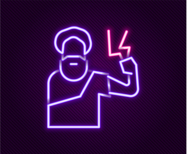 发光的霓虹线宙斯icon孤立在黑色图片下载