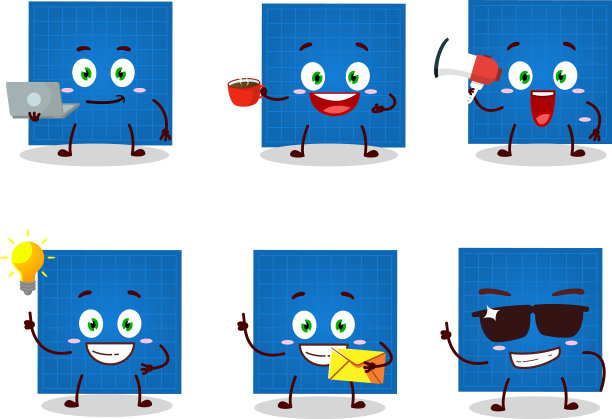 蓝图纸上有各种卡通人物图片下载