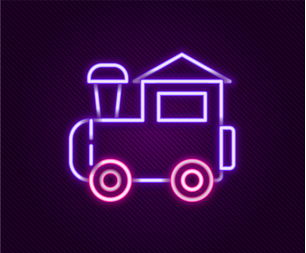 发光的霓虹灯线玩具火车图标孤立在黑色图片下载