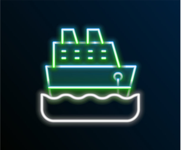 发光的霓虹灯线游轮图标孤立上图片下载