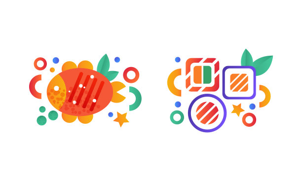 快餐菜肴包括寿司卷和烤鱼图片下载