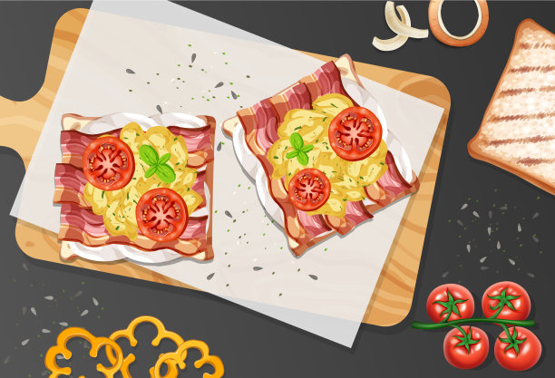 俯视图早餐，炒鸡蛋和图片下载