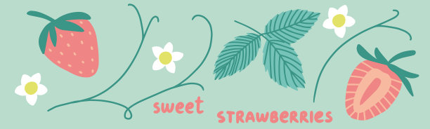 斯堪的纳维亚风格手绘草莓和图片下载