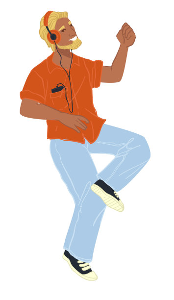 男在听音乐，弹隐形吉他图片下载