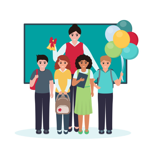 孩子们在学校和老师站在一起图片下载