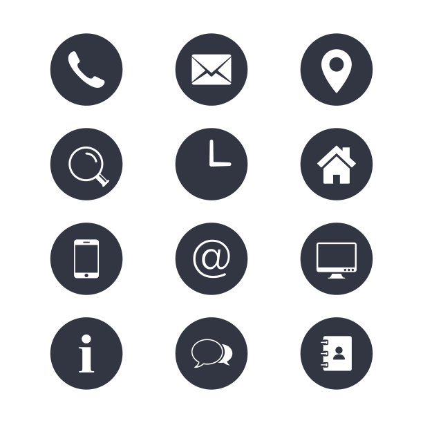 接触图标集孤立在圆形平坦标志图片下载