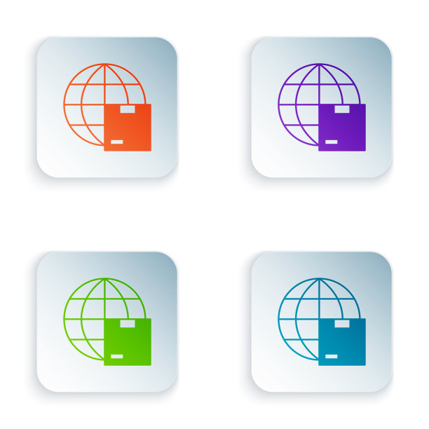 彩色世界航运和纸板箱图标图片下载