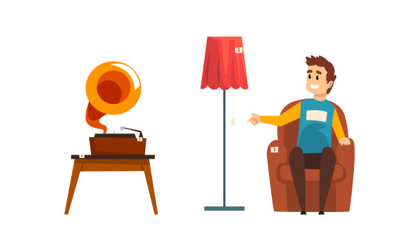 坐在扶手椅上卖东西的旧货小贩图片下载