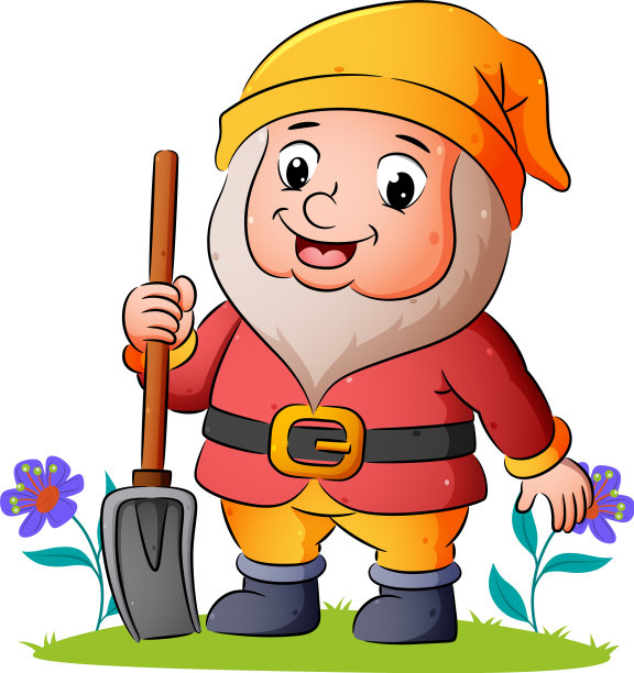 快乐的小矮人拿着铲子，给予图片下载