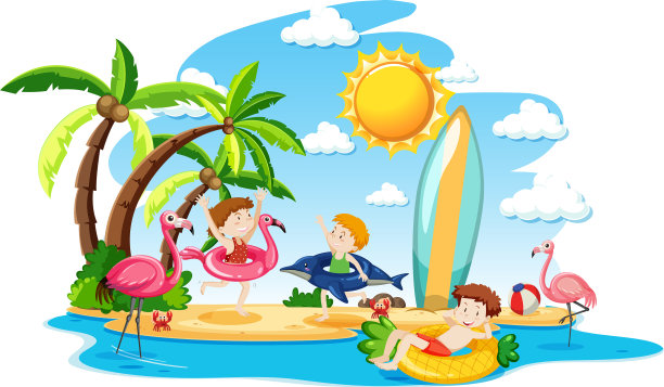 许多孩子在岛上玩耍的场景图片下载
