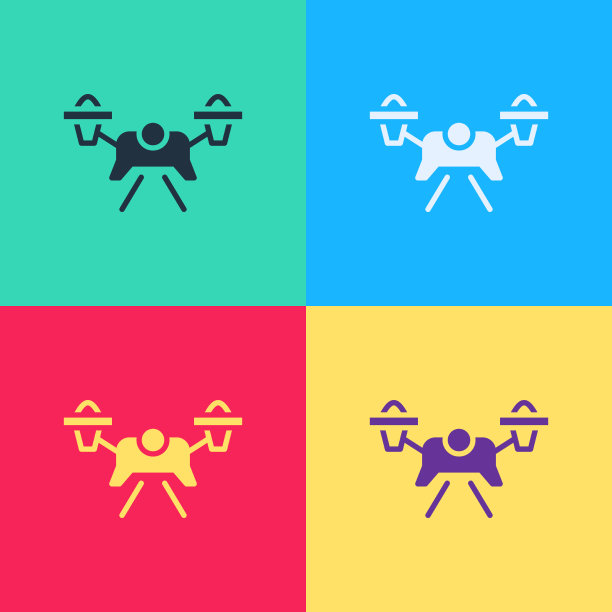 流行艺术无人机飞行图标孤立的颜色图片下载