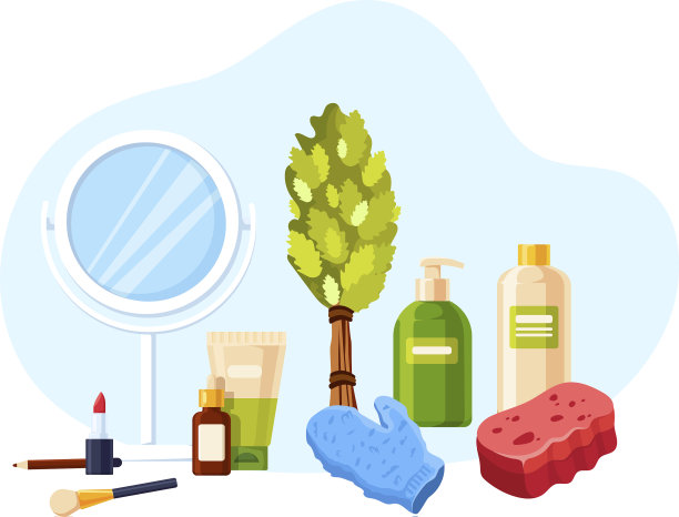 浴缸和桑拿配件卡通套装图片下载