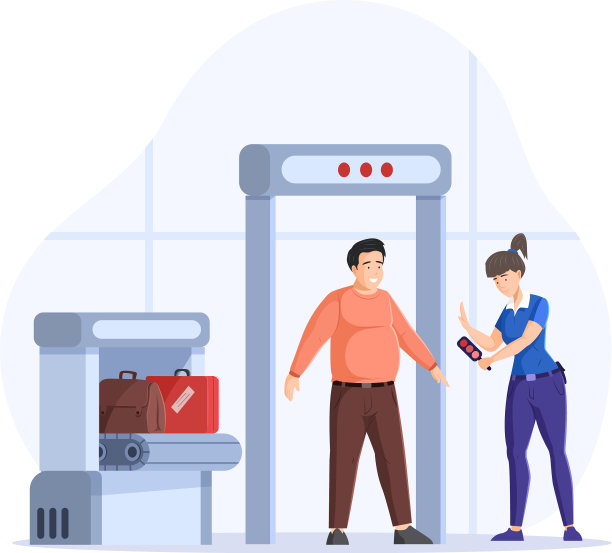 男性乘客走过金属探测器图片下载