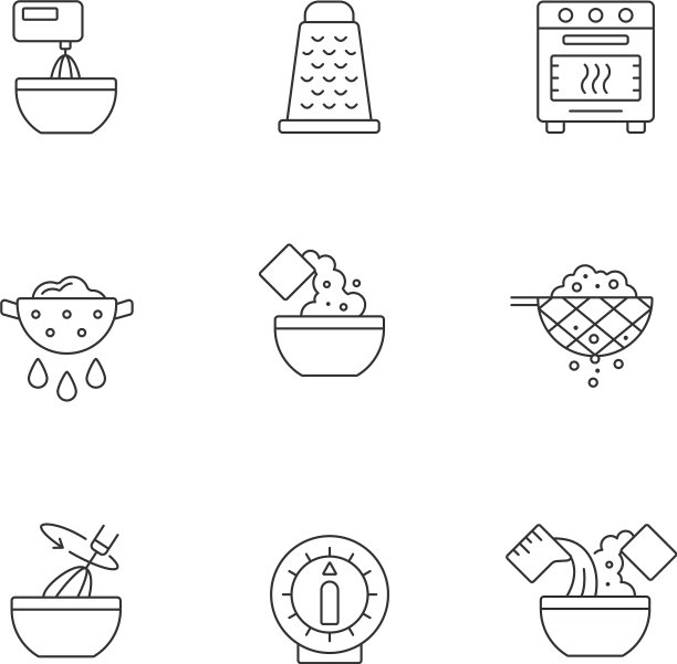 食物烹饪指导线性图标设置图片下载