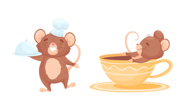 可爱的鼠标人物手持托盘和服务的盘子图片下载