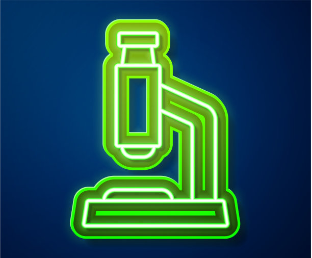 发光的霓虹灯线显微镜图标孤立在蓝色图片下载