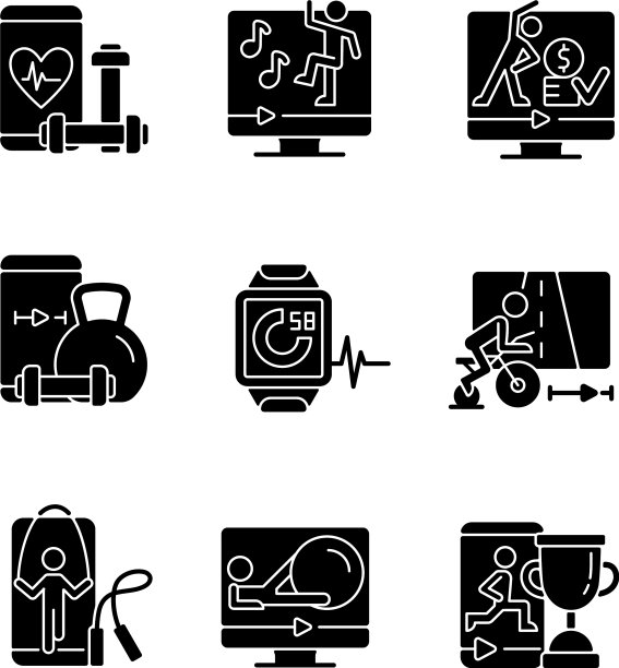 在线健身训练应用程序的黑色图标图片下载