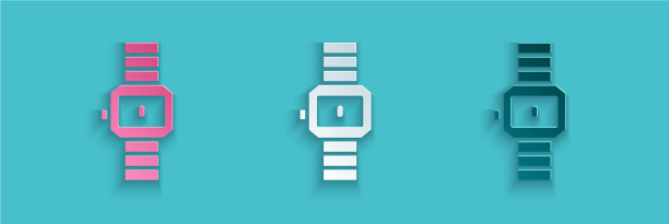 剪纸腕表图标孤立在蓝色上图片下载