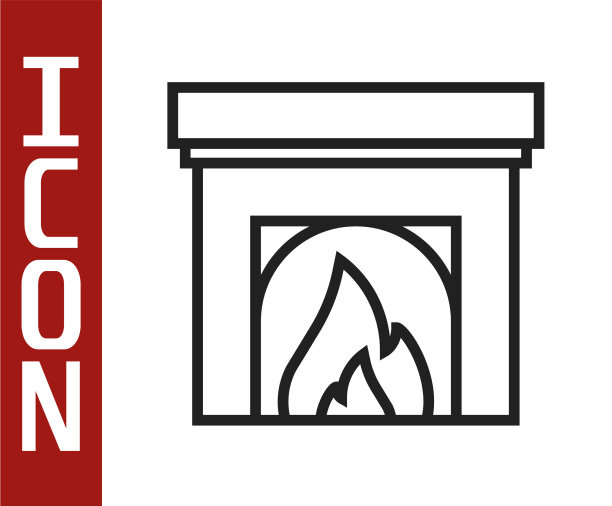 黑色线条的室内壁炉图标孤立上图片下载