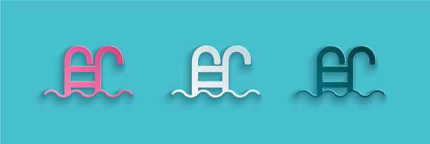 剪纸游泳池与梯子图标孤立图片下载