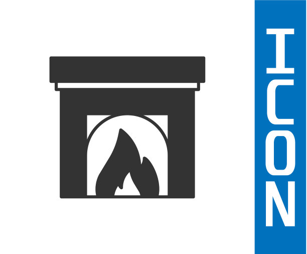 灰色的室内壁炉图标孤立在白色图片下载